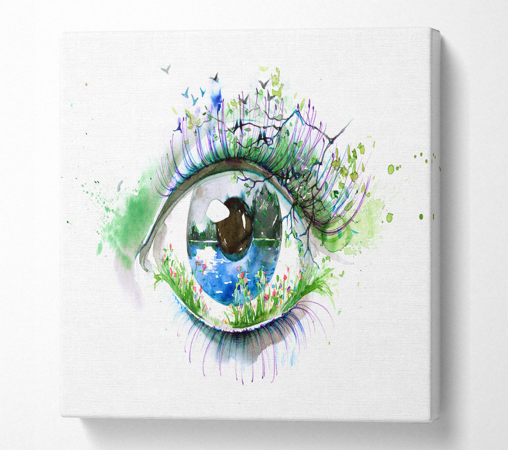 A Square Canvas Print Showing Watercolour Nature Eye Square Wall Art