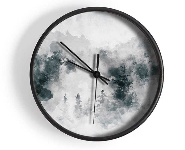 Watercolour Grey Forest Clock - Wallart-Direct UK
