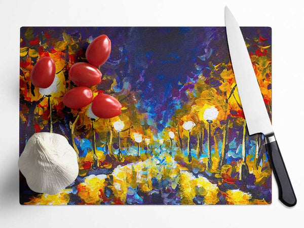 Streetlights At Night Gouche Glass Chopping Board