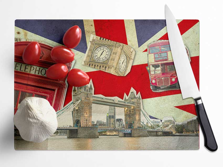 Union Jack London Icons Glass Chopping Board