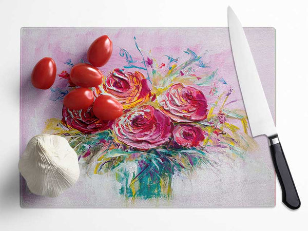 Hand Painted Flowers Glass Chopping Board
