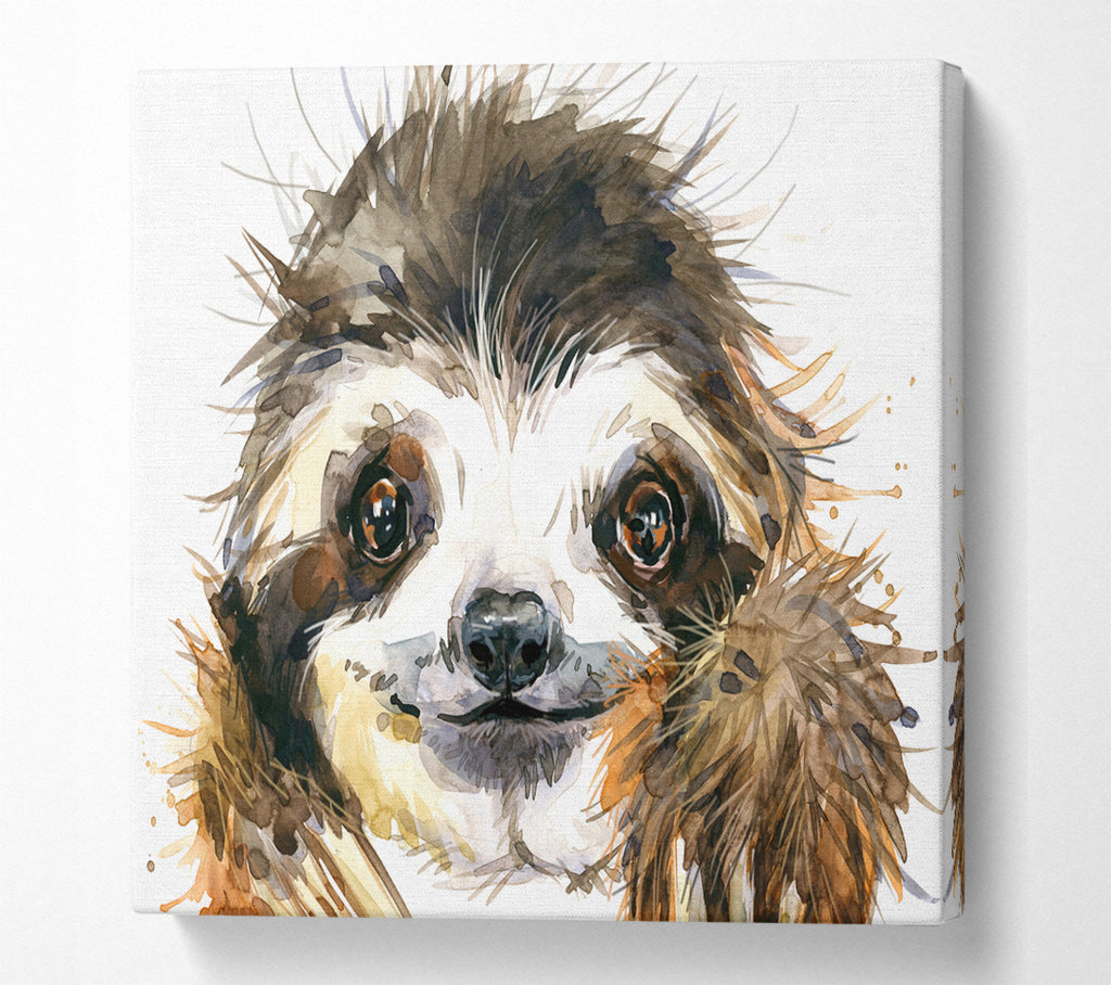A Square Canvas Print Showing Water Colour Sloth Square Wall Art