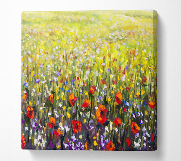 A Square Canvas Print Showing Poppy Field In The Summer Square Wall Art
