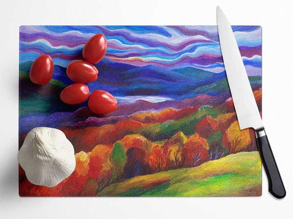 Multicoloured Mountains Glass Chopping Board