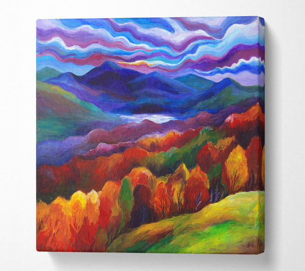 A Square Canvas Print Showing Multicoloured Mountains Square Wall Art