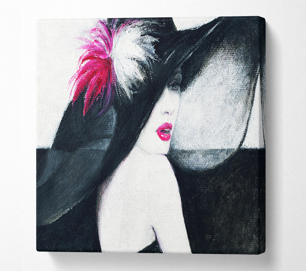 A Square Canvas Print Showing Woman In Black Hat Square Wall Art