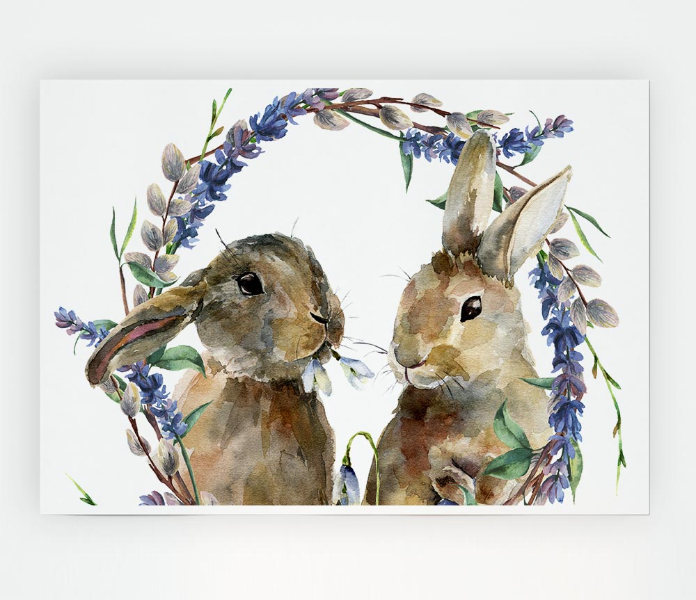Two Watercolour Rabbits Print Poster Wall Art