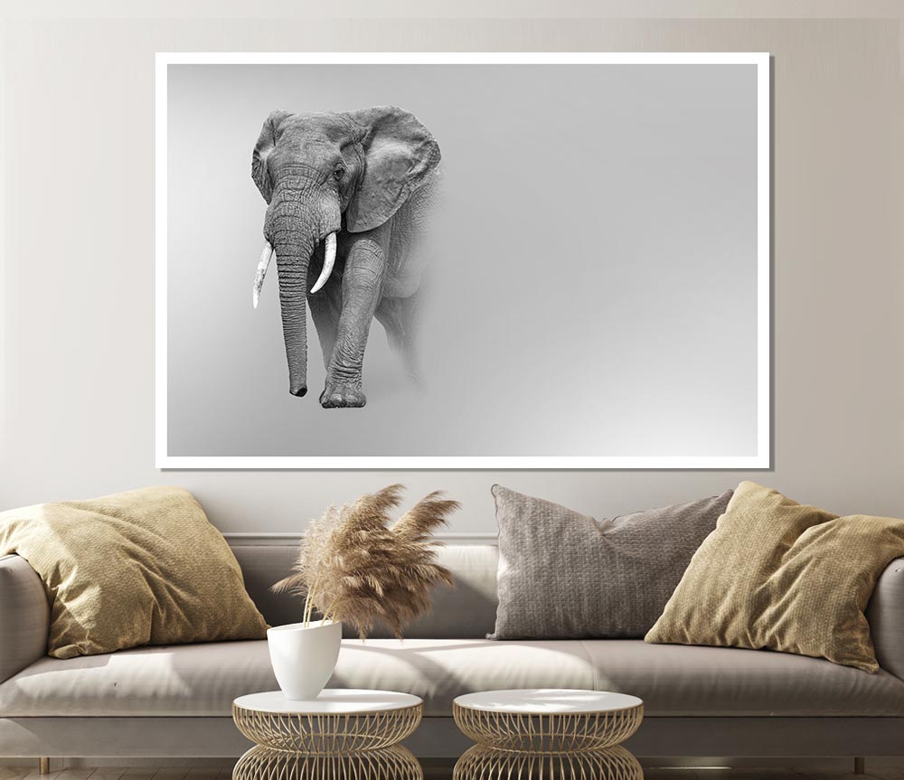 Elephant In The Mist Print Poster Wall Art