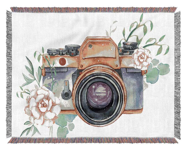 Vintage Camera Floral Woven Blanket