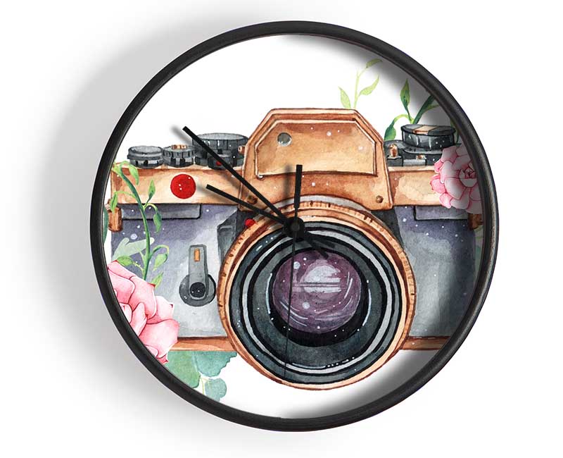 Vintage Camera Floral Clock - Wallart-Direct UK