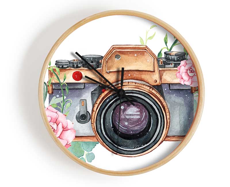 Vintage Camera Floral Clock - Wallart-Direct UK