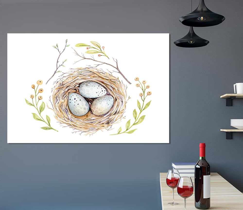 Three Eggs In A Nest Print Poster Wall Art