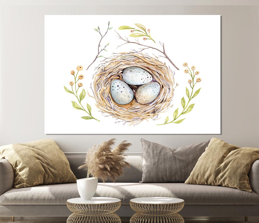 Three Eggs In A Nest Print Poster Wall Art