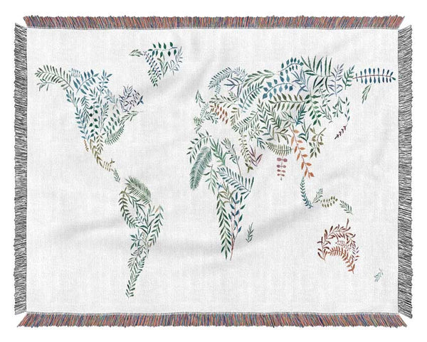 Leafy World Map Woven Blanket