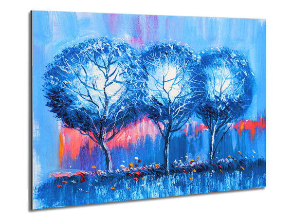 Drei blaue Winterbäume