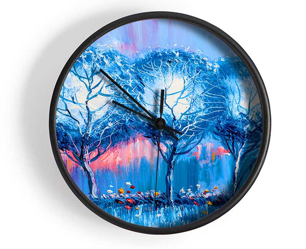 Three Blue Winter Trees Clock - Wallart-Direct UK