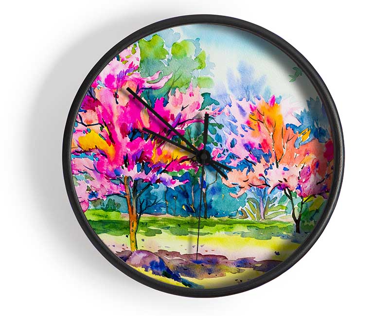 Vibrant Trees In Green Forest Clock - Wallart-Direct UK