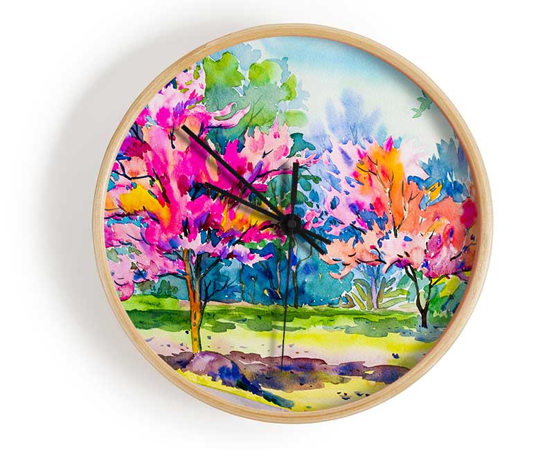 Vibrant Trees In Green Forest Clock - Wallart-Direct UK