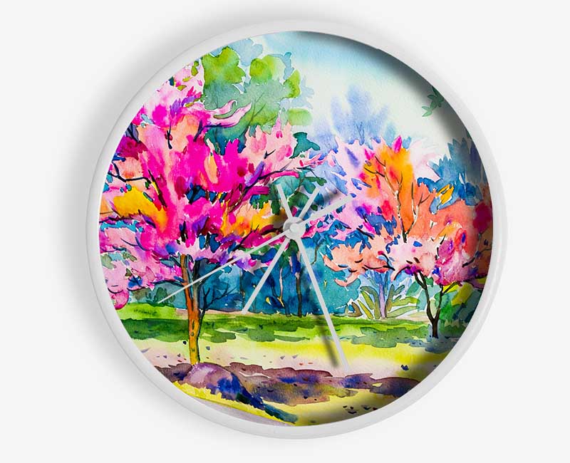 Vibrant Trees In Green Forest Clock - Wallart-Direct UK