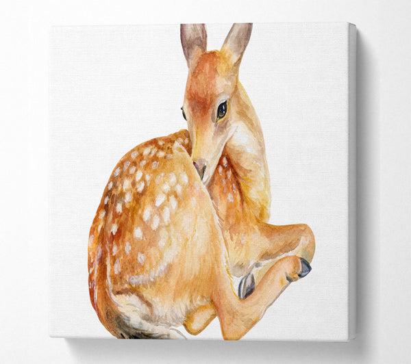 A Square Canvas Print Showing Watercolour Woodland Deer Square Wall Art