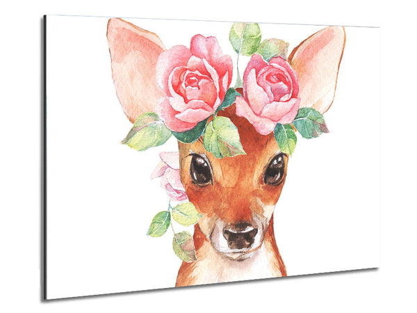 Water Colour Floral Deer Metal Print