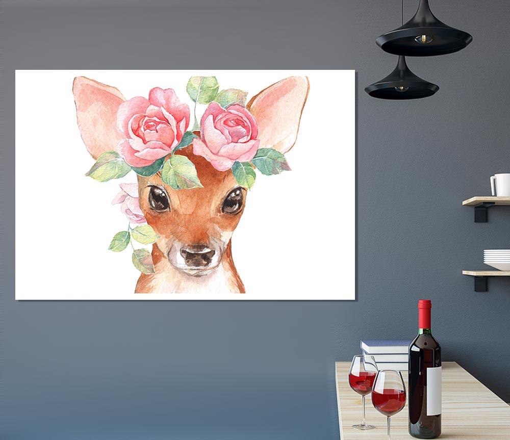 Water Colour Floral Deer Print Poster Wall Art