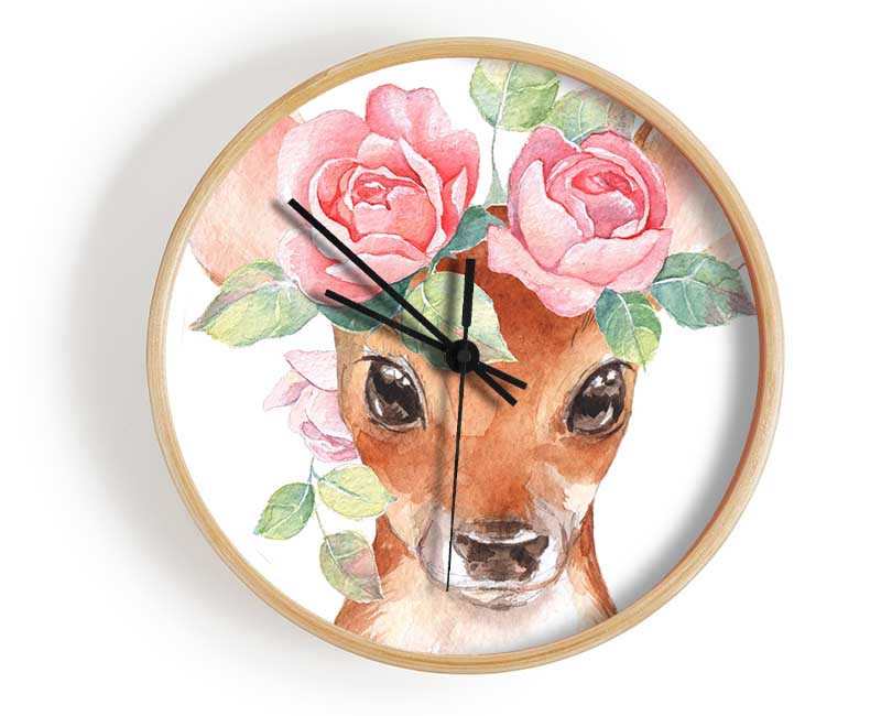 Water Colour Floral Deer Clock - Wallart-Direct UK