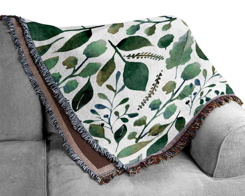 Green Leafy Pattern Woven Blanket