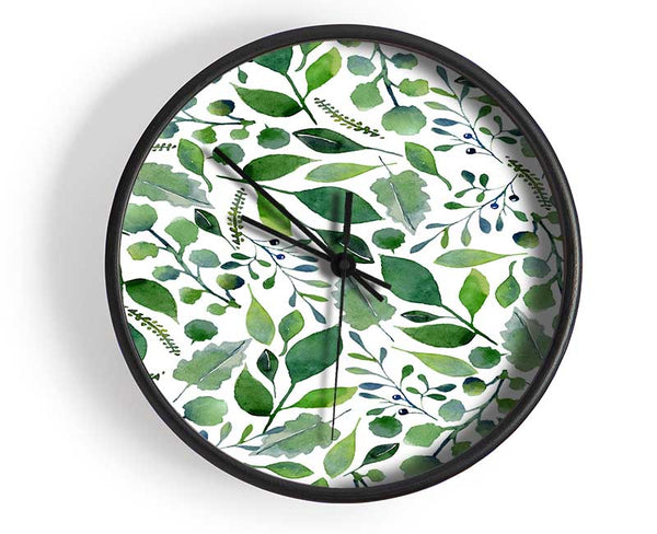 Green Leafy Pattern Clock - Wallart-Direct UK