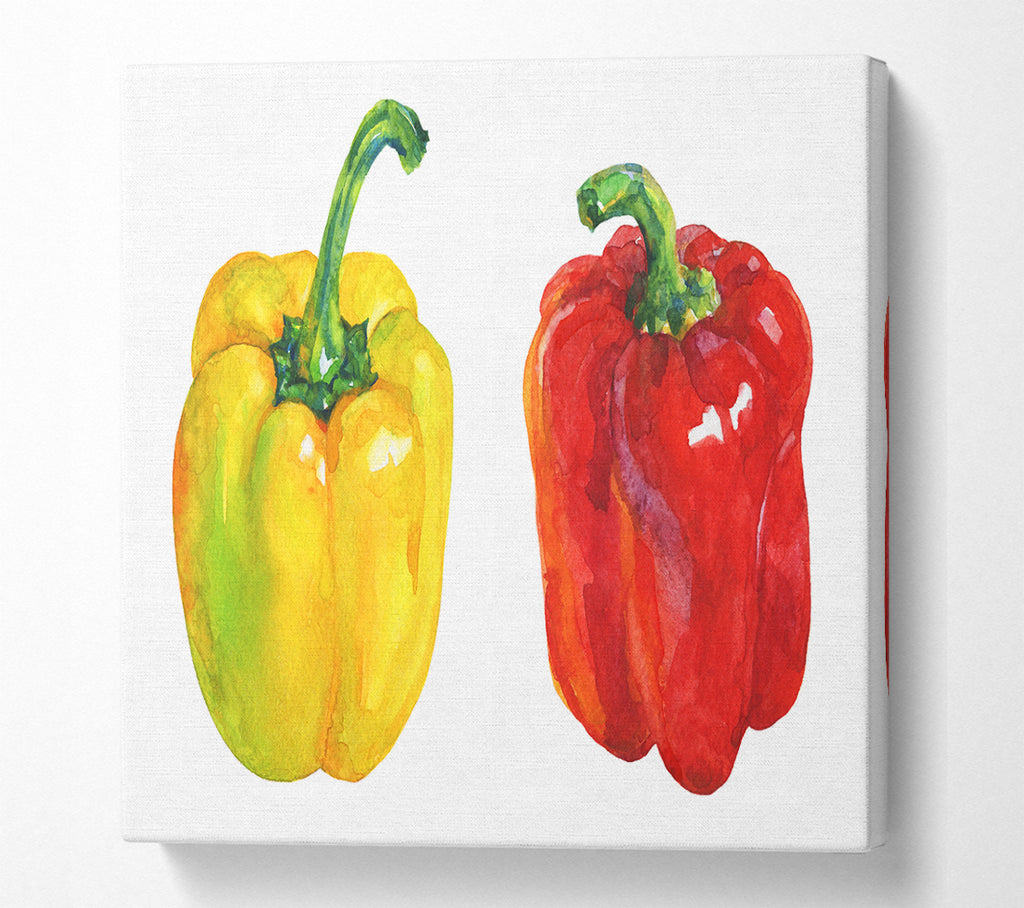 A Square Canvas Print Showing Yellow And Red Pepper Square Wall Art