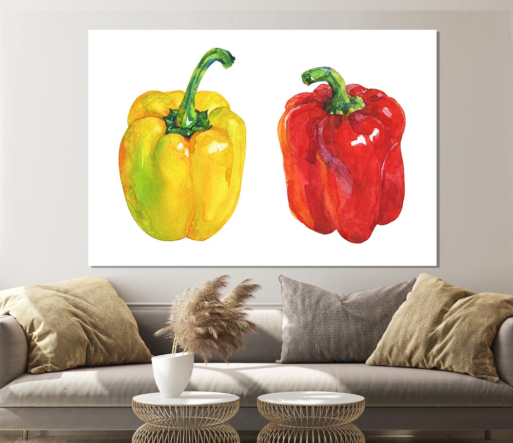 Yellow And Red Pepper Print Poster Wall Art