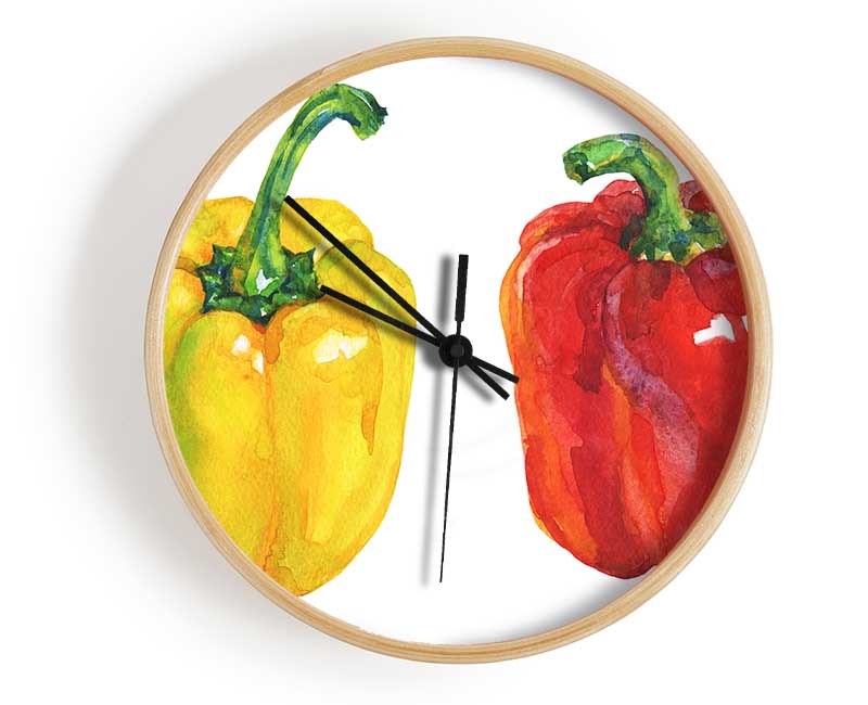 Yellow And Red Pepper Clock - Wallart-Direct UK