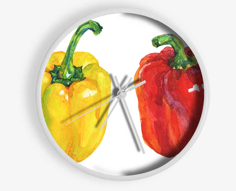 Yellow And Red Pepper Clock - Wallart-Direct UK