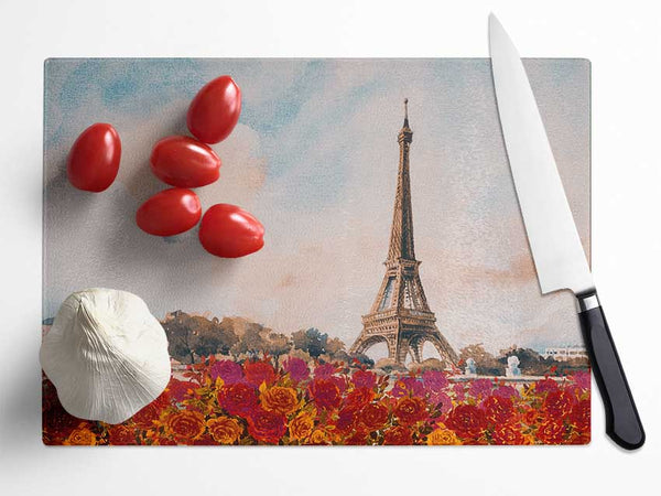 The Eiffel Tower Roses Glass Chopping Board