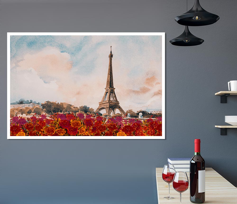 The Eiffel Tower Roses Print Poster Wall Art