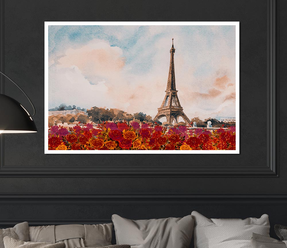 The Eiffel Tower Roses Print Poster Wall Art
