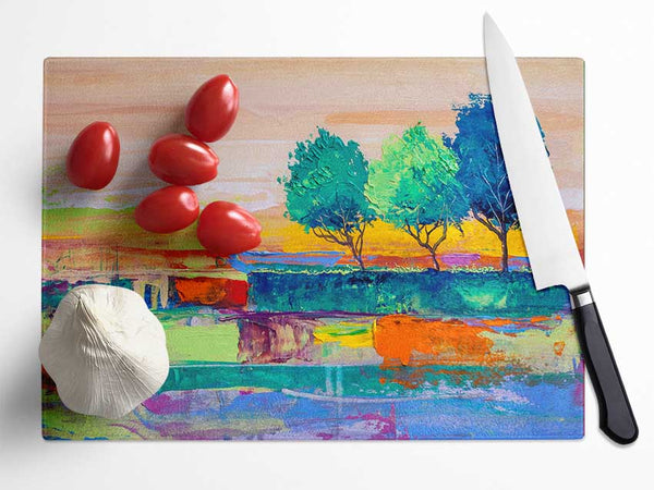 Three Trees In The Wind Glass Chopping Board