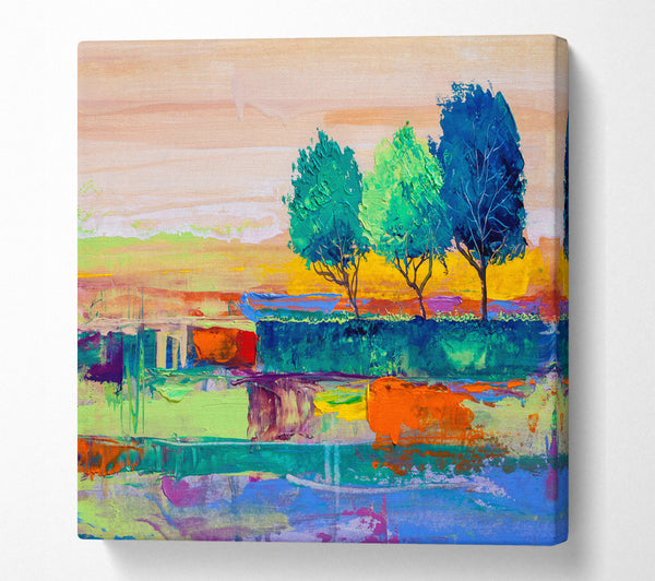 A Square Canvas Print Showing Three Trees In The Wind Square Wall Art