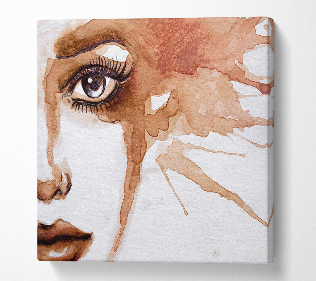 A Square Canvas Print Showing Watercolour Sepia Face Square Wall Art