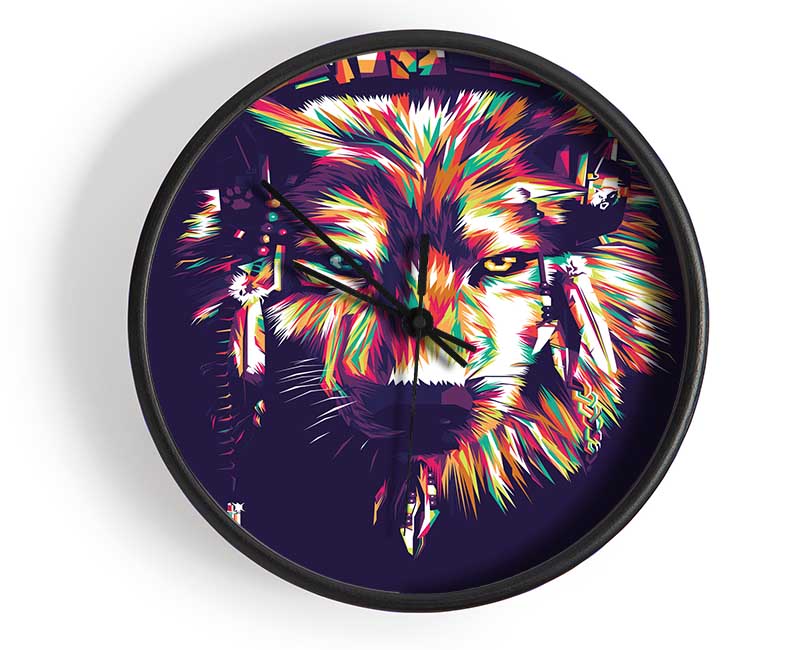 Vibrant Wolf Clock - Wallart-Direct UK