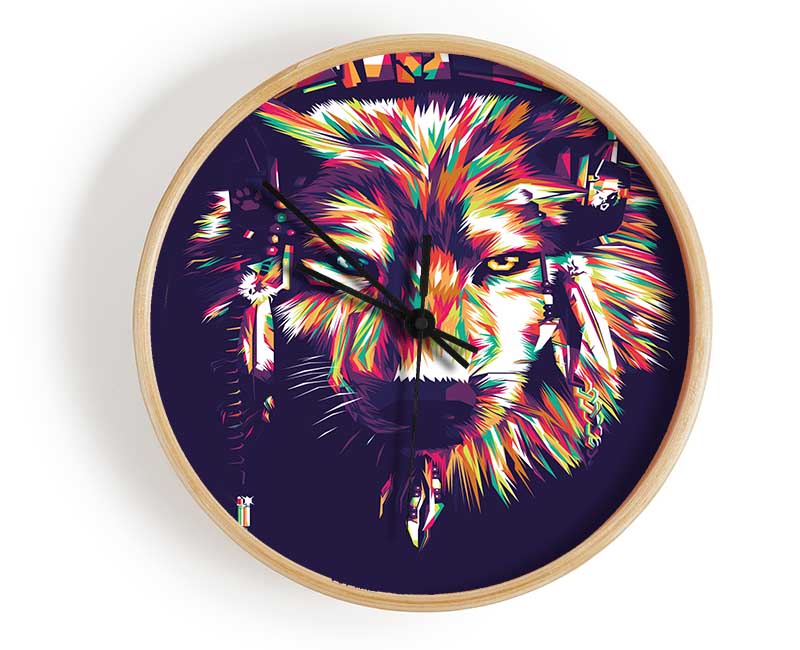 Vibrant Wolf Clock - Wallart-Direct UK