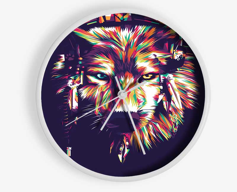 Vibrant Wolf Clock - Wallart-Direct UK