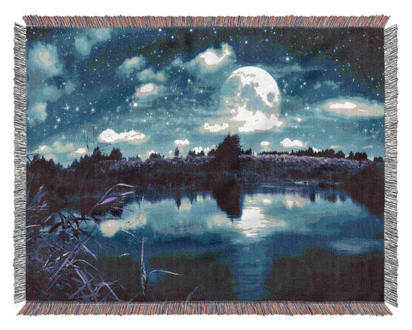 Lake Under The Night Sky Woven Blanket