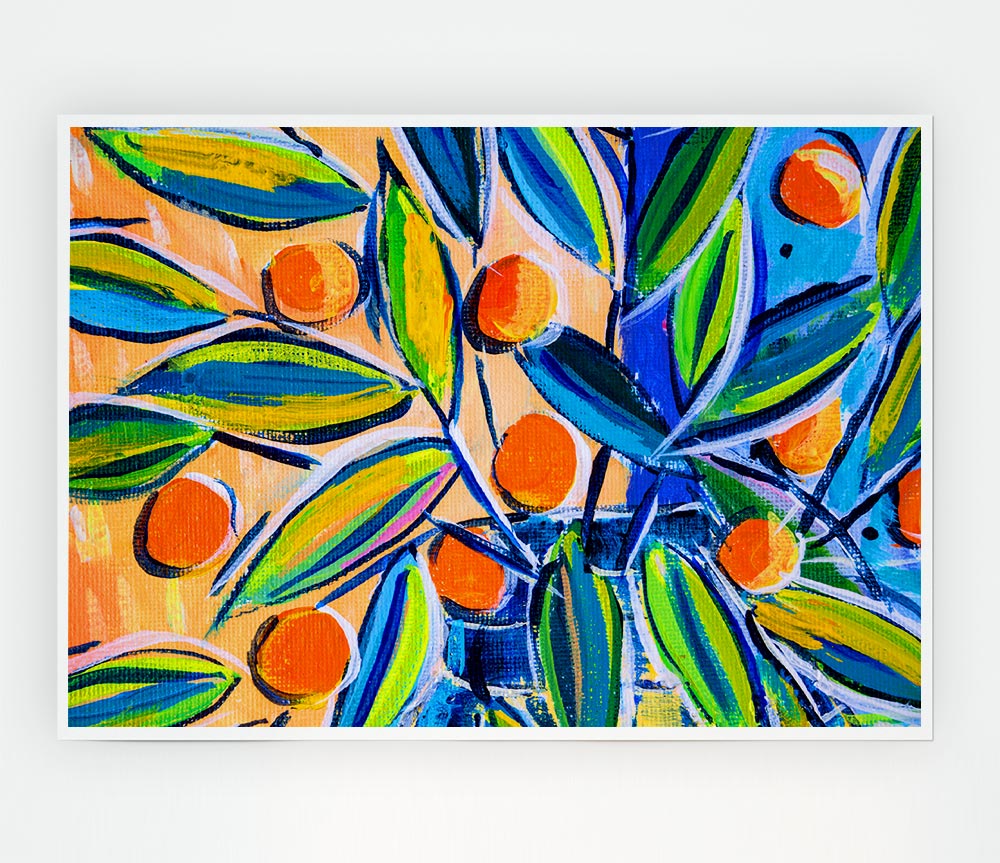 Bright Oranges On Tree Print Poster Wall Art