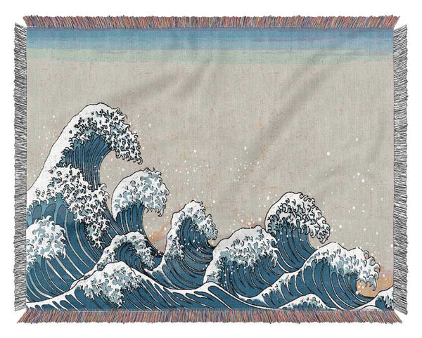 Japanese Waves In The Sunset Woven Blanket