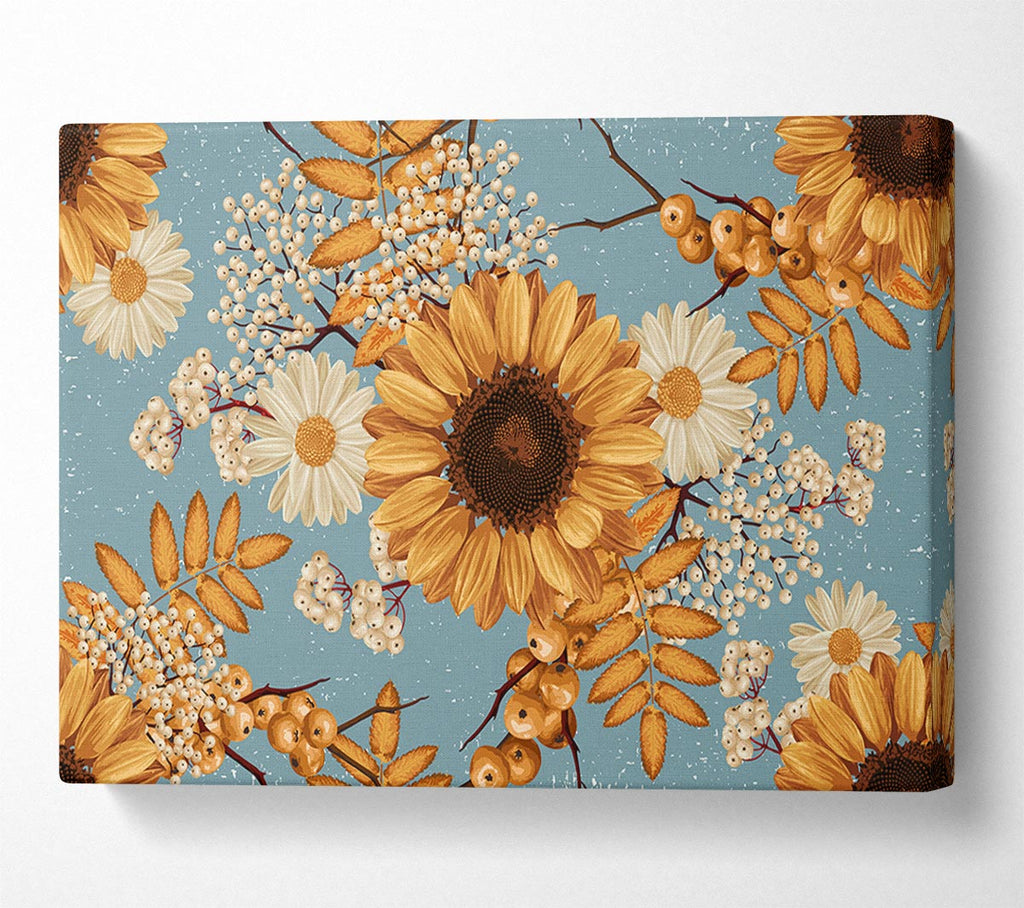 Picture of Sunflowers On Blue Canvas Print Wall Art
