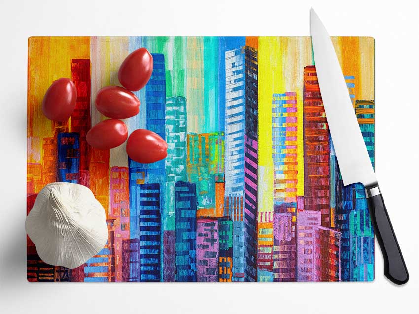 City Blocks Of Colour Glass Chopping Board