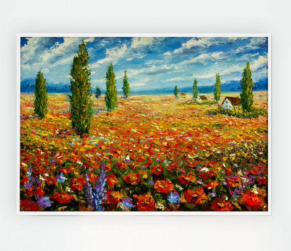 Field Of Trees And Flowers Print Poster Wall Art