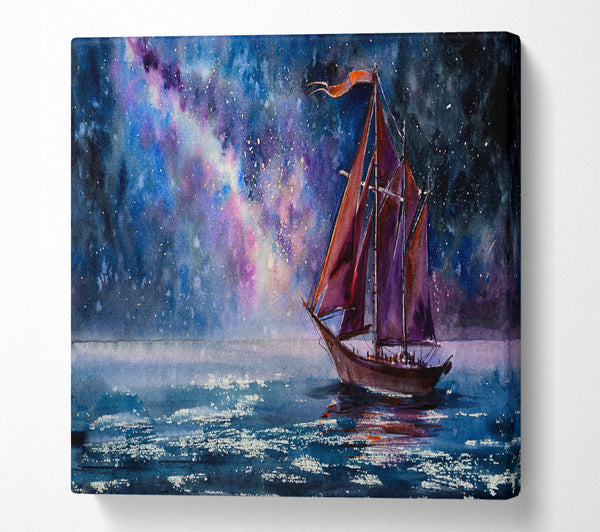 A Square Canvas Print Showing The Boat To The Universe Square Wall Art