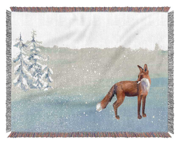 Fox In The Delicate Snow Woven Blanket